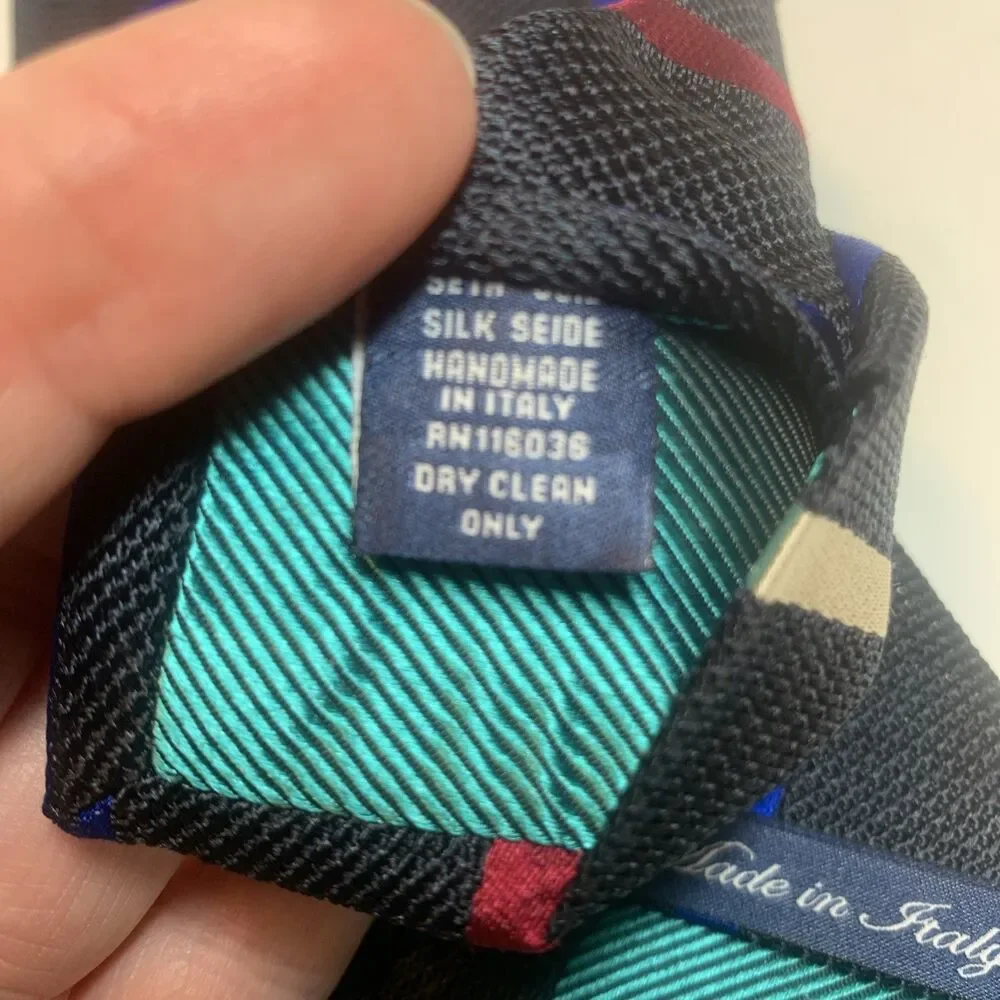 Charles Tyrwhitt Mens Silk Tie Italy Black Red Blue Striped 56”X3.25” Designer